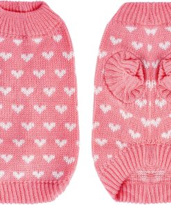Dxhycc Dog Knitted Sweater Heart Puppy Sweater Warm Soft Pet Holiday Clothes for Small Cats and Dogs - 2