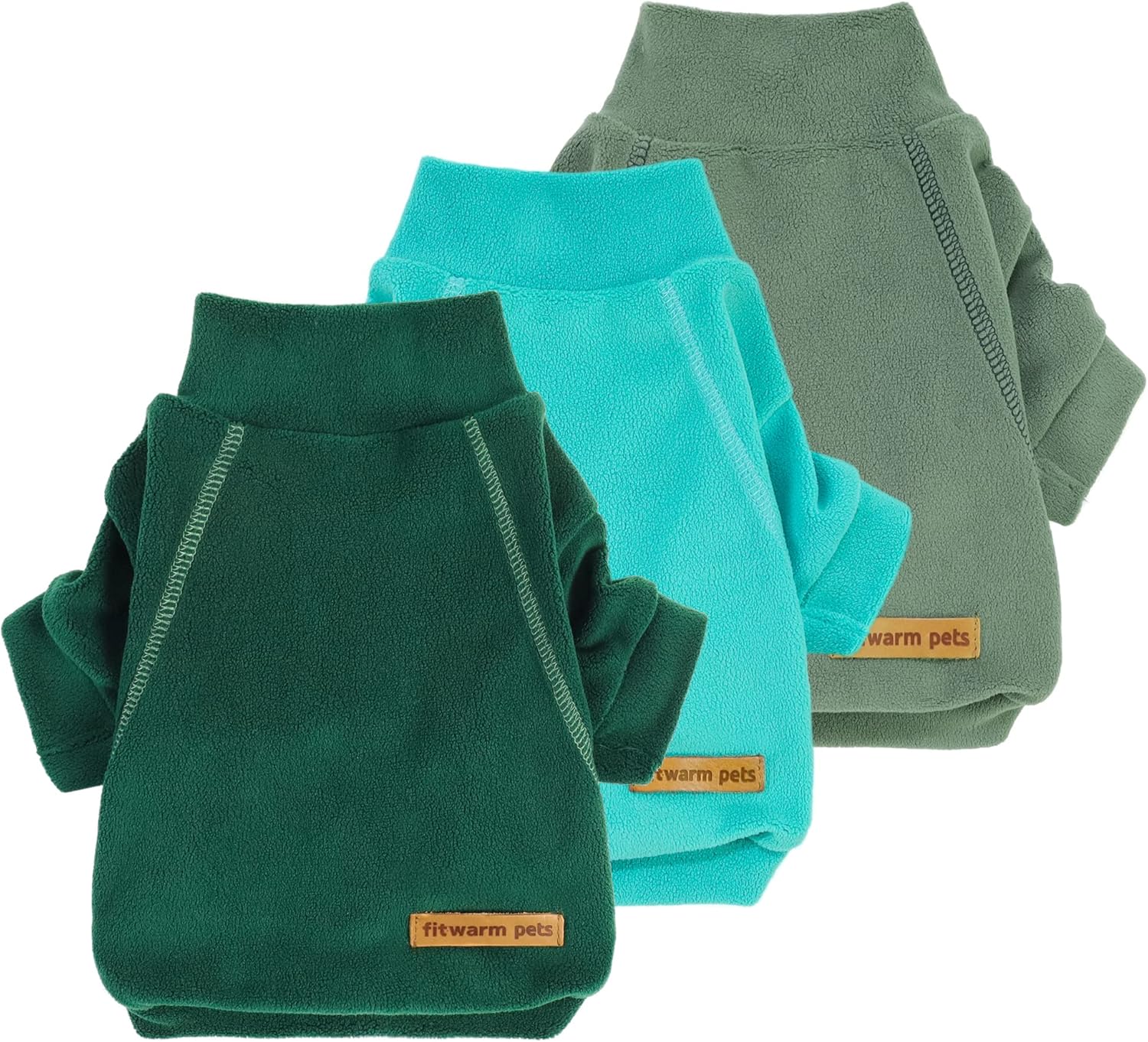 Fitwarm 3 Pack Fleece Sweater, Turtleneck Sweatshirt, Winter Clothes for Small Dogs & Cats, Pet Pullover Jumper, Cat Apparel, Dark Green, Teal Green, Olive Green, XS - 1