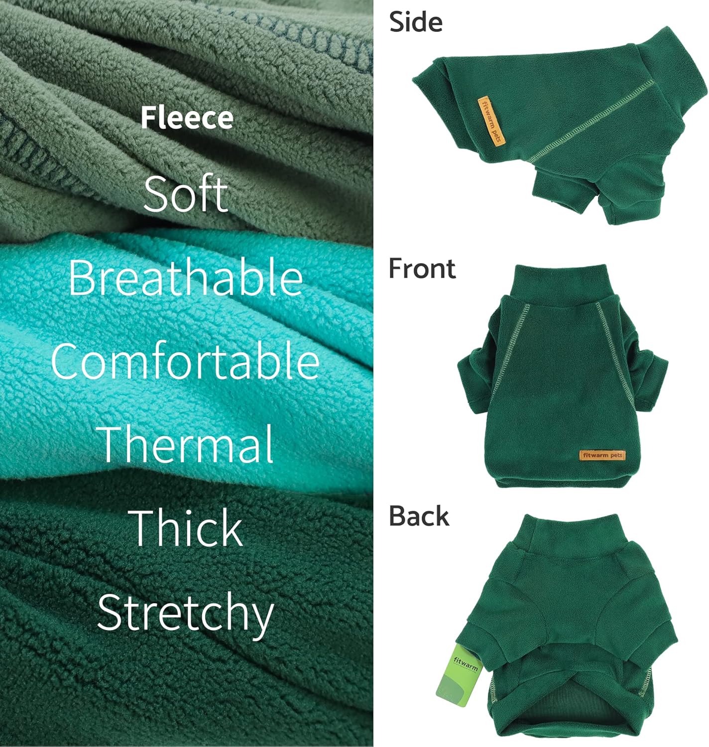 Fitwarm 3 Pack Fleece Sweater, Turtleneck Sweatshirt, Winter Clothes for Small Dogs & Cats, Pet Pullover Jumper, Cat Apparel, Dark Green, Teal Green, Olive Green, XS - 5