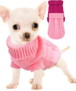 Kallfir's cutie XXS Dog Sweater, 2 Pieces Turtleneck Knitted Chihuahua Sweater Yorkie Teacup Dog Clothes Small Dogs Girl Winter Warm Sweaters Pet Cat Sweater Cold Weather - 1