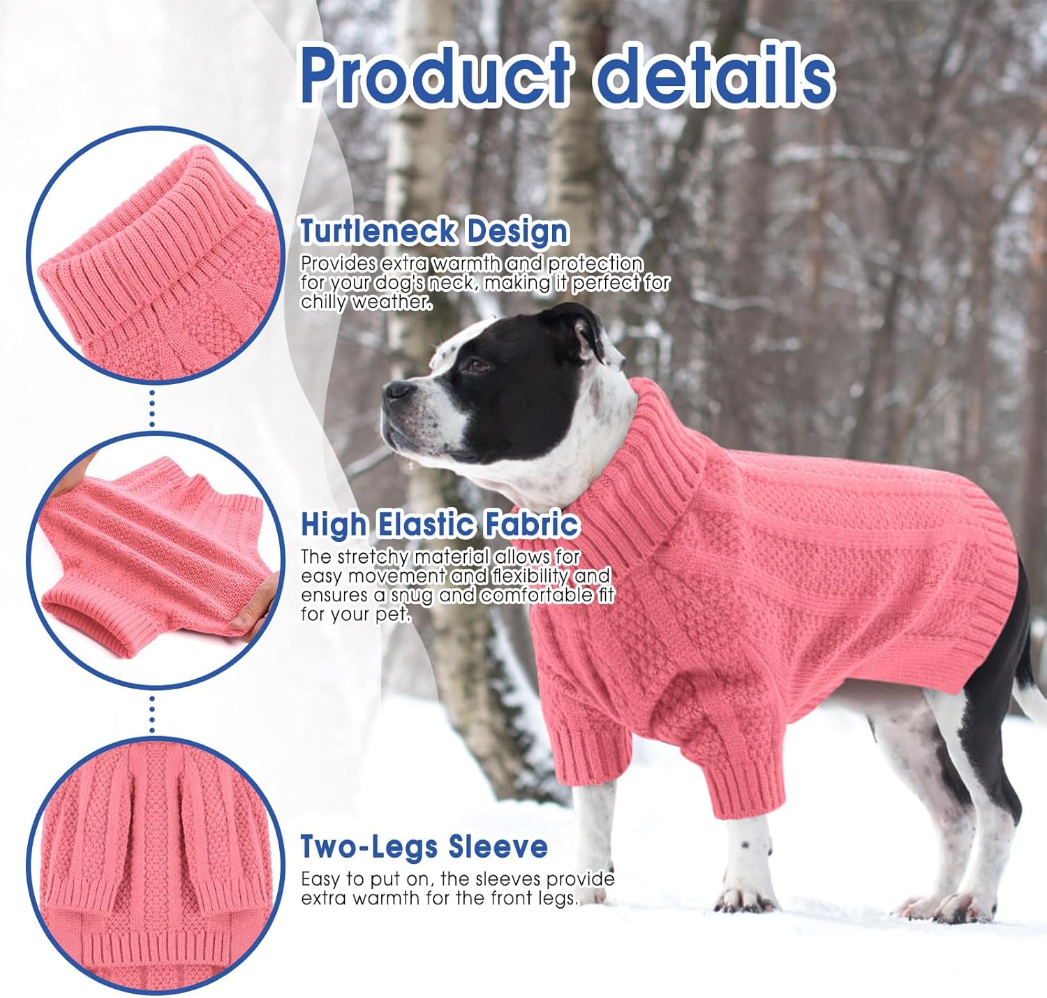 Queenmore XSmall Dog Sweater - Soft Knitted Turtleneck Pullover for Dogs, Chihuahua (Pink, XS) - 4