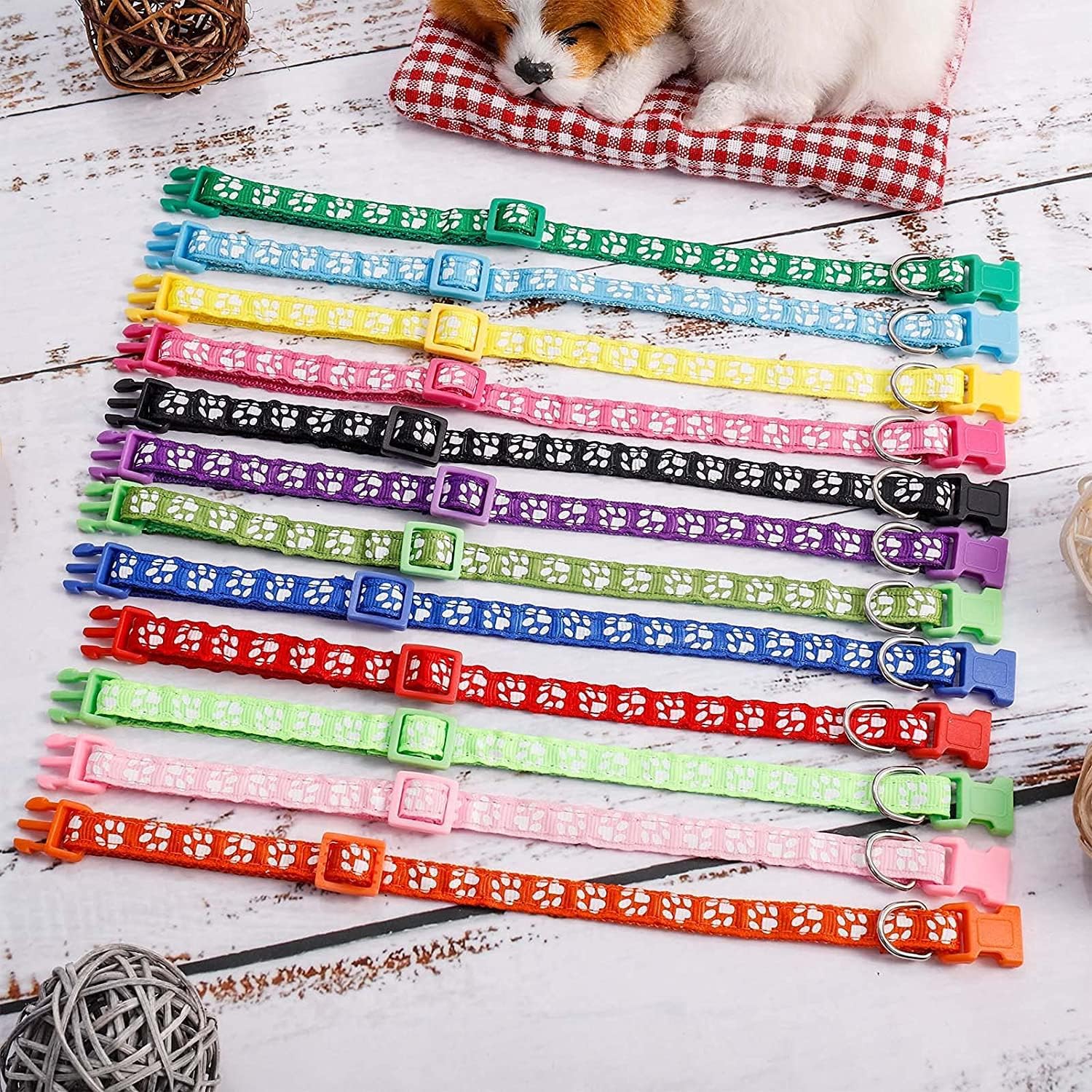 Chenkaiyang 12 Pack Puppy Collars for Litter, Adjustable Puppy ID Collars Soft Nylon Whelping Collars for Newborn Litter Pets - 7