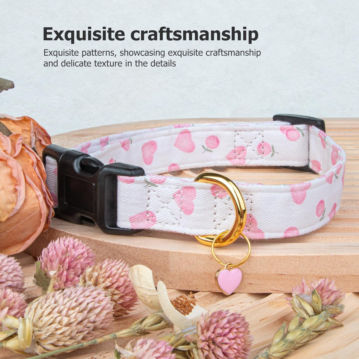 Cotton Handmade Dog Collar Cute and Distinctive Patterns White and Pink Love Heart with Pendant for Girl Boy Dogs Collars S - 5
