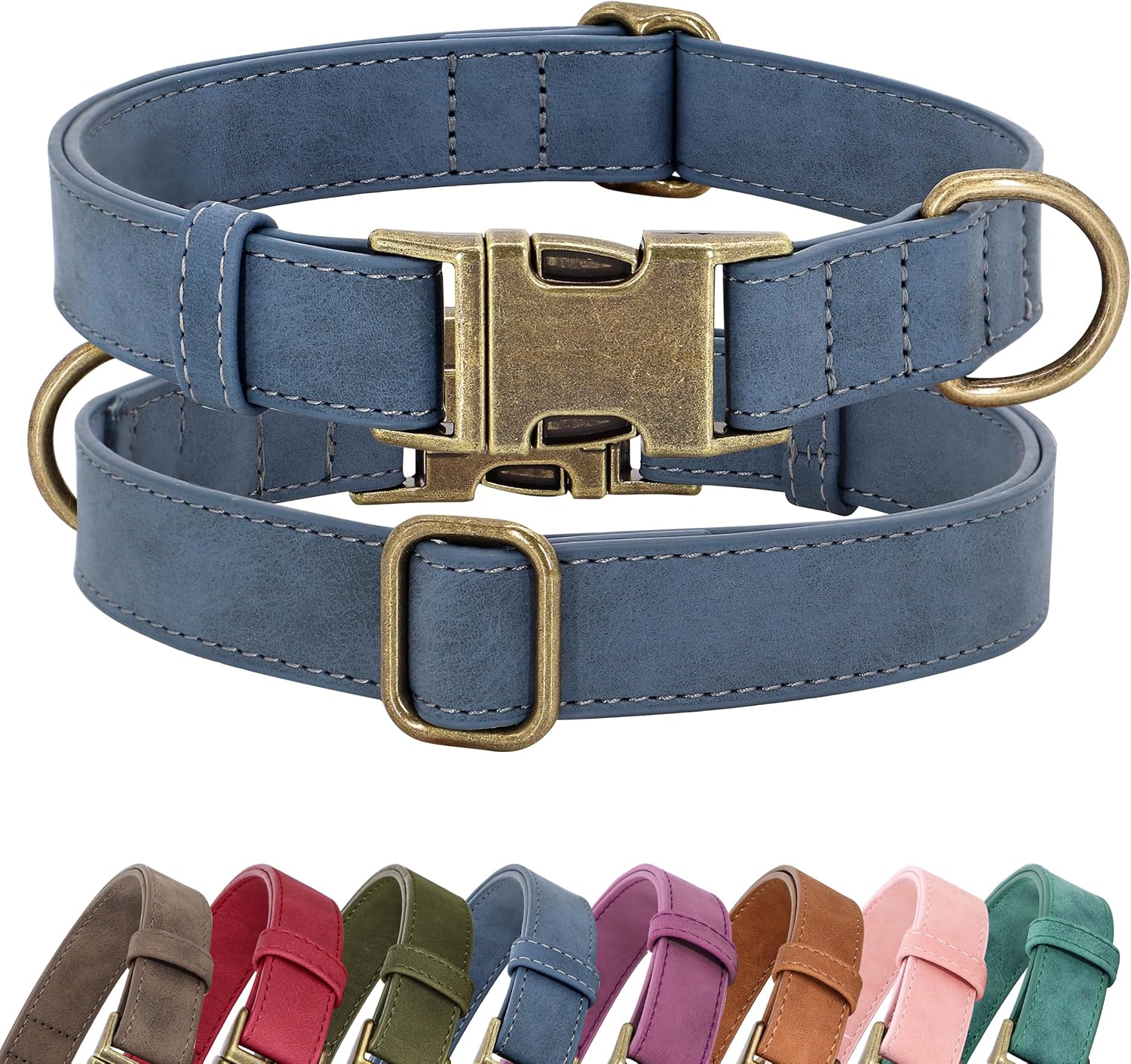Didog Soft PU Leather Dog Collar, Stylish Quick Released Dog Collars for Small Dogs, Easy Clean Adjustable Pet Collar for Daily Walking, Blue, S Fit 10-16 Neck - 1