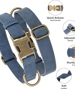 Didog Soft PU Leather Dog Collar, Stylish Quick Released Dog Collars for Small Dogs, Easy Clean Adjustable Pet Collar for Daily Walking, Blue, S Fit 10-16 Neck - 2
