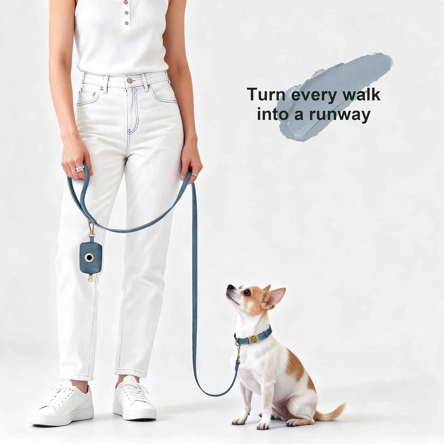 Didog Soft PU Leather Dog Collar, Stylish Quick Released Dog Collars for Small Dogs, Easy Clean Adjustable Pet Collar for Daily Walking, Blue, S Fit 10-16 Neck - 4
