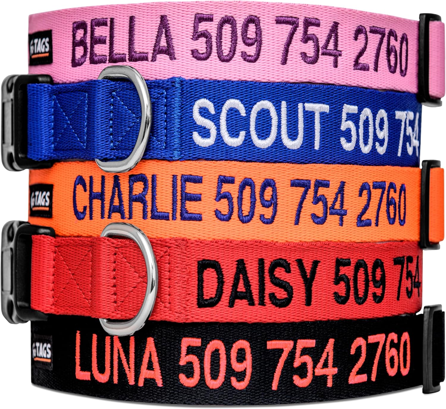 GoTags Personalized Dog Collar, Custom Embroidered with Pet Name and Phone Number in Blue, Black, Pink, Red and Orange, for Boy and Girl Dogs or Cats, Adjustable Sizes, Small, Medium, and Large - 1