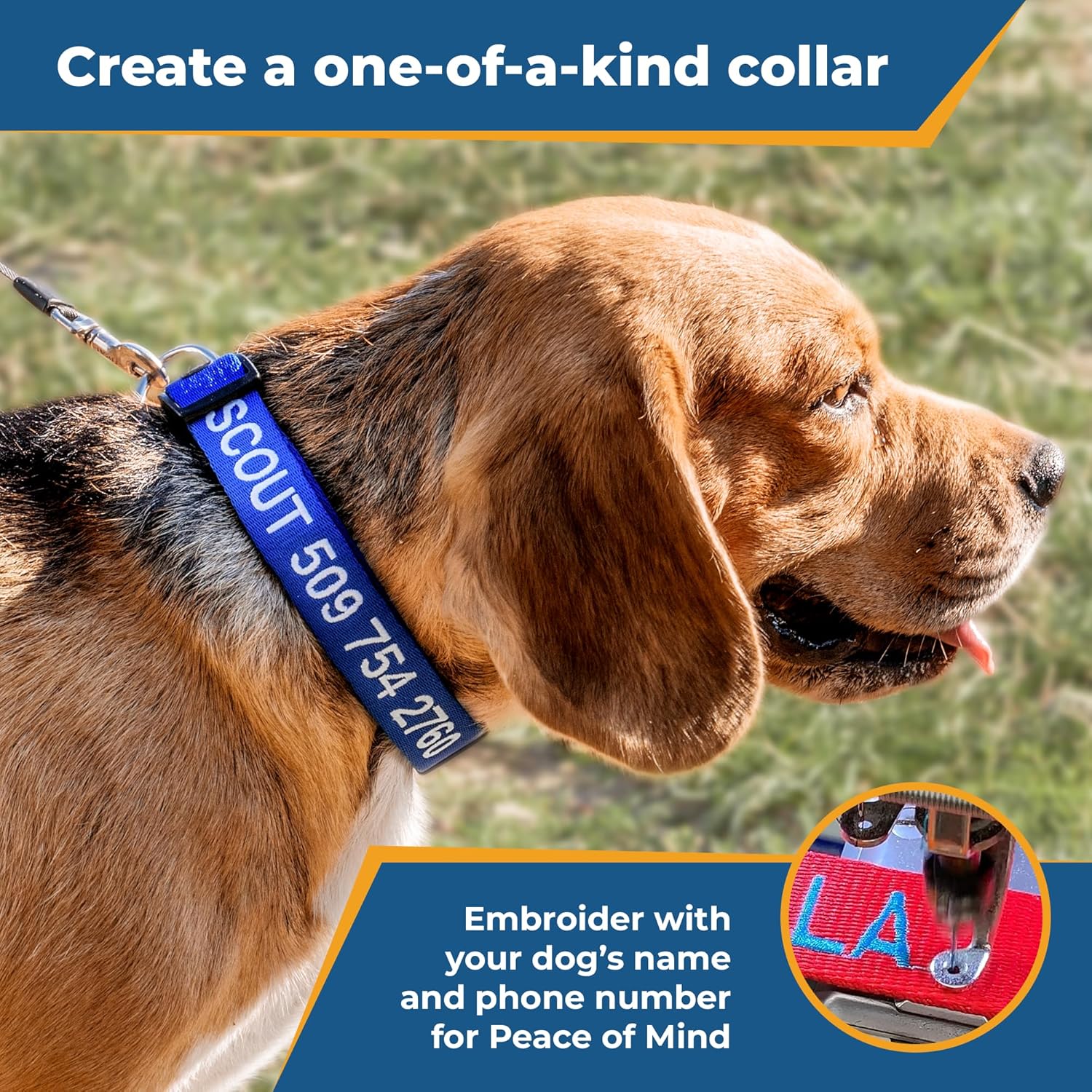 GoTags Personalized Dog Collar, Custom Embroidered with Pet Name and Phone Number in Blue, Black, Pink, Red and Orange, for Boy and Girl Dogs or Cats, Adjustable Sizes, Small, Medium, and Large - 3