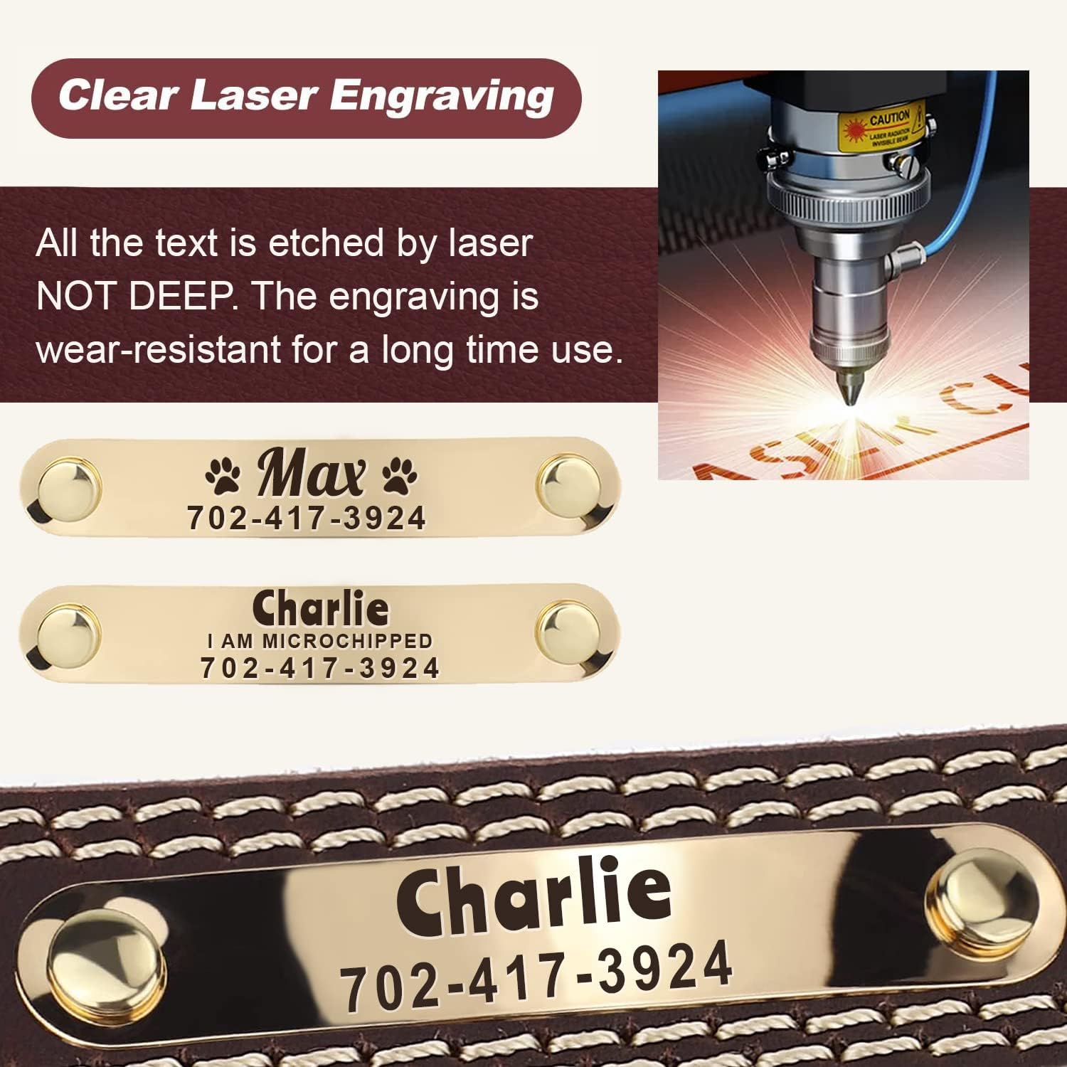 Personalized Custom Leather Dog Collar with Engravable Nameplate - Durable Name Tag Collar - Customizable Dog Collar - Comfortable ID Collars for Small, Medium, Large Dogs - 4