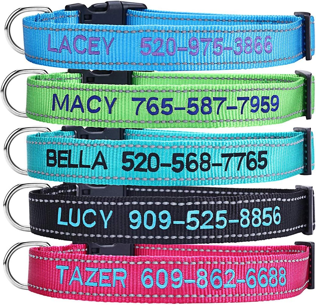 Personalized Dog Collar, Custom Embroidered Pet Name and Phone Number 4 Adjustable Sizes X-Small Small Medium Large Quick Release Buckle and D-Ring - 1
