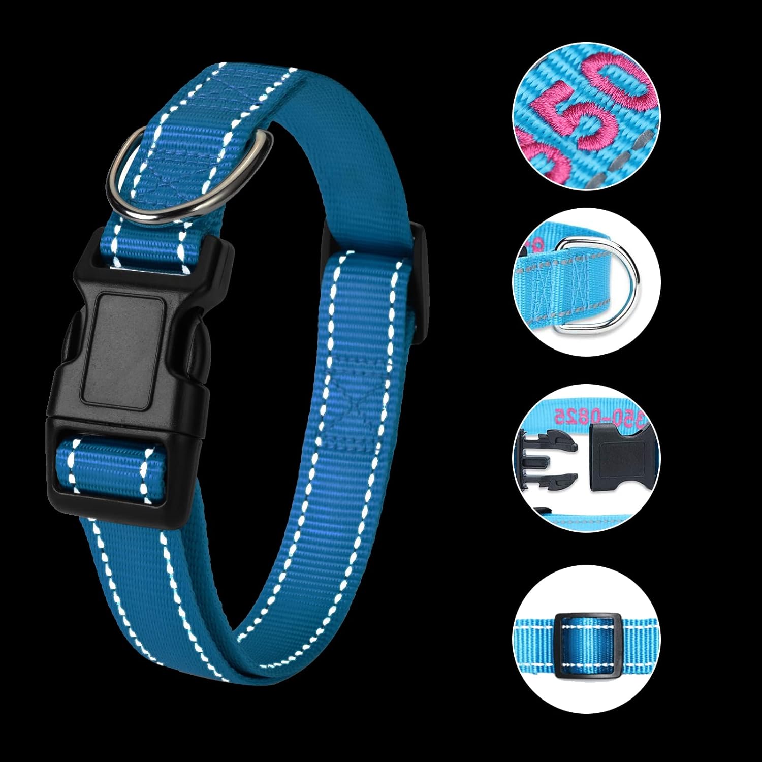 Personalized Dog Collar, Custom Embroidered Pet Name and Phone Number 4 Adjustable Sizes X-Small Small Medium Large Quick Release Buckle and D-Ring - 2