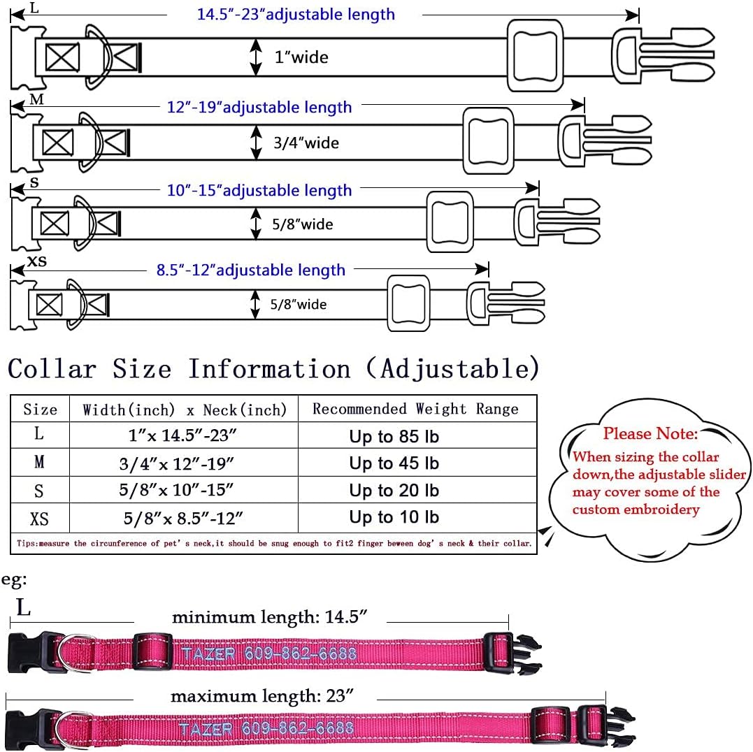 Personalized Dog Collar, Custom Embroidered Pet Name and Phone Number 4 Adjustable Sizes X-Small Small Medium Large Quick Release Buckle and D-Ring - 5