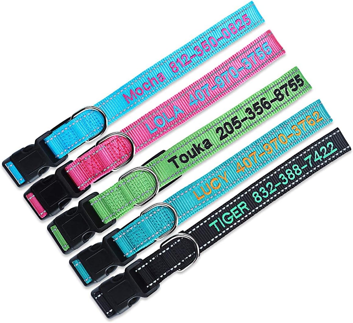 Personalized Dog Collar, Custom Embroidered Pet Name and Phone Number 4 Adjustable Sizes X-Small Small Medium Large Quick Release Buckle and D-Ring - 8