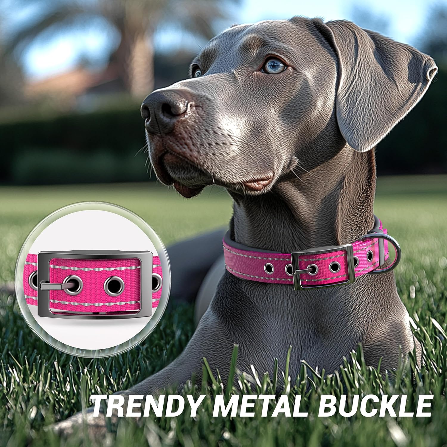 Personalized Dog Collar with Name & Phone Number - Reflective Ultra Wide Soft Neoprene Padded - Durable Metal Buckle for Large, Medium, and Small Dogs in Pink, Purple, Blue & Other Stylish Colors - 3