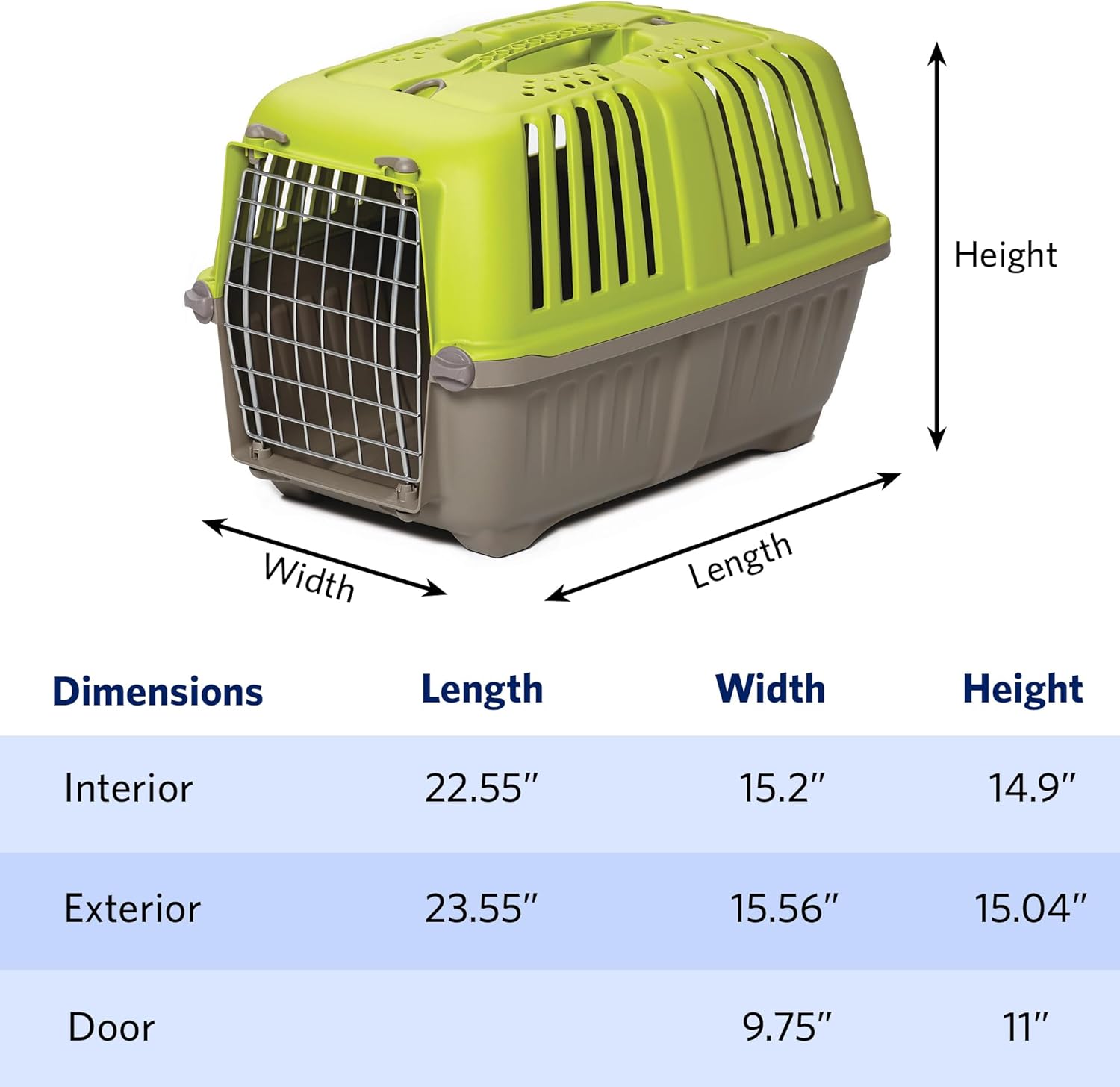 MidWest Homes for Pets Spree Travel Carrier – Hard-Sided Dog & Cat Carrier, Small Pet Travel Crate with Handle, Ventilated Design, Easy Assembly, 24-Inch, Green - 8