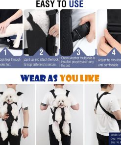 Pawaboo Pet Carrier Backpack, Adjustable Pet Front Cat Dog Carrier Backpack Travel Bag, Legs Out, Easy-Fit for Traveling Hiking Camping for Small Medium Dogs Cats Puppies, Small, Black - 2