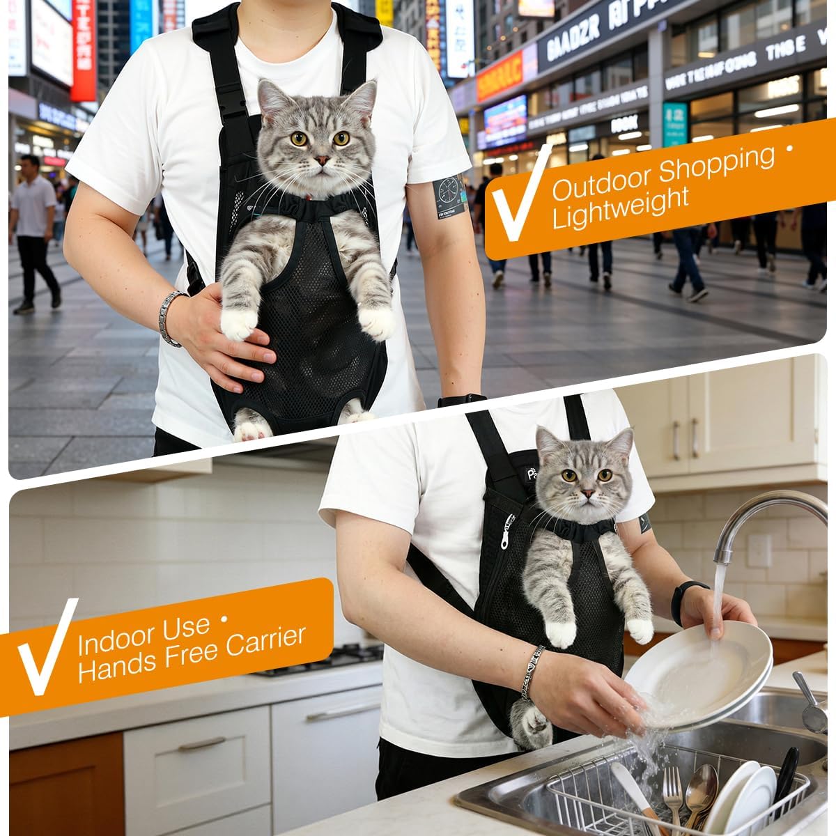 Pawaboo Pet Carrier Backpack, Adjustable Pet Front Cat Dog Carrier Backpack Travel Bag, Legs Out, Easy-Fit for Traveling Hiking Camping for Small Medium Dogs Cats Puppies, Small, Black - 3