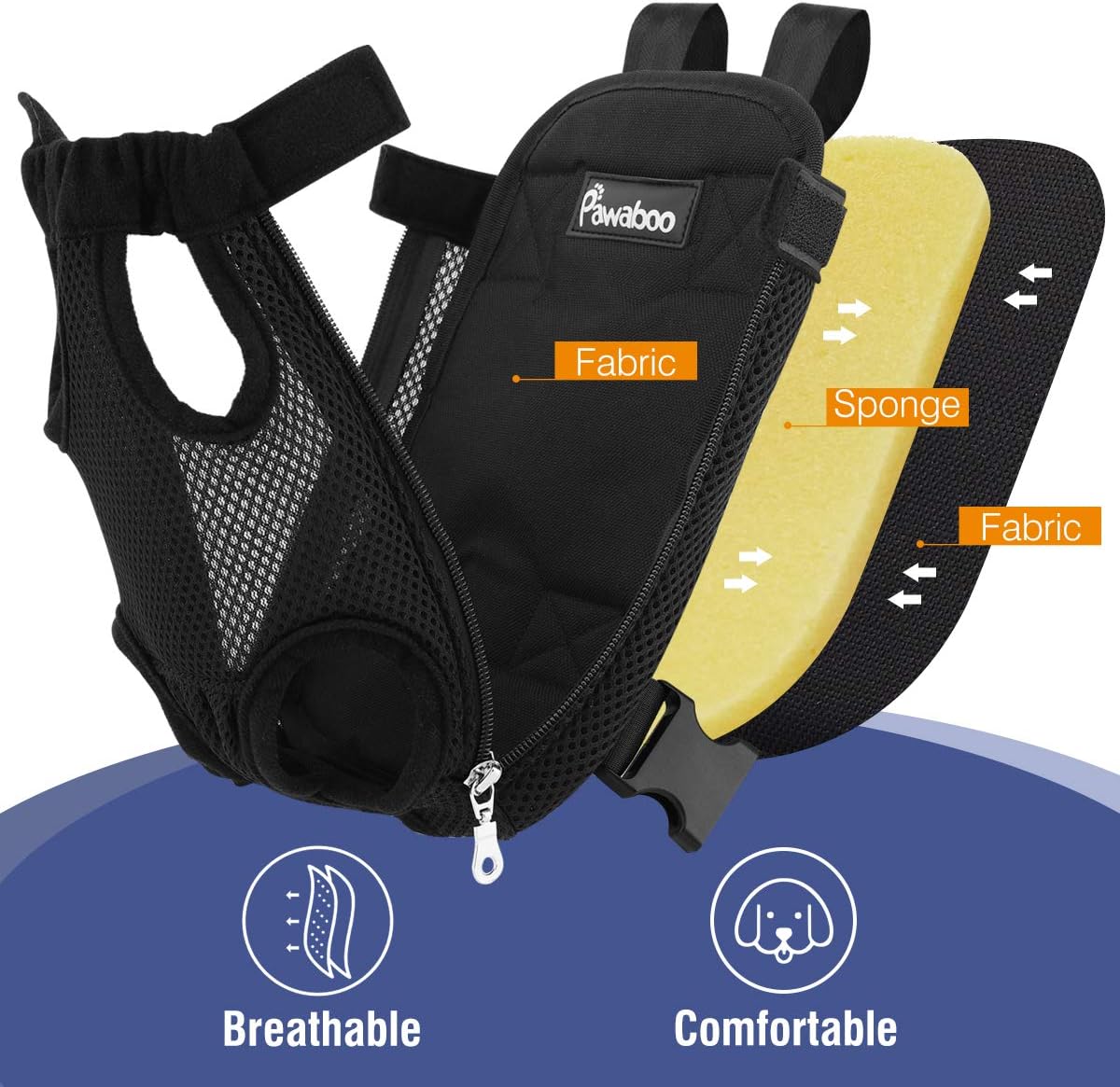 Pawaboo Pet Carrier Backpack, Adjustable Pet Front Cat Dog Carrier Backpack Travel Bag, Legs Out, Easy-Fit for Traveling Hiking Camping for Small Medium Dogs Cats Puppies, Small, Black - 7