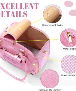 PetsHome Dog Carrier Purse, Pet Carrier, Bling Waterproof Premium Leather Pet Travel Portable Bag Carrier for Cat and Small Dog Home & Outdoor Small Bling Pink - 7