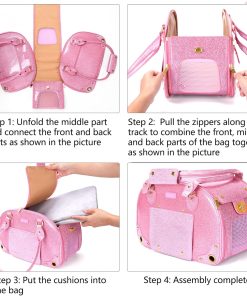 PetsHome Dog Carrier Purse, Pet Carrier, Bling Waterproof Premium Leather Pet Travel Portable Bag Carrier for Cat and Small Dog Home & Outdoor Small Bling Pink - 8