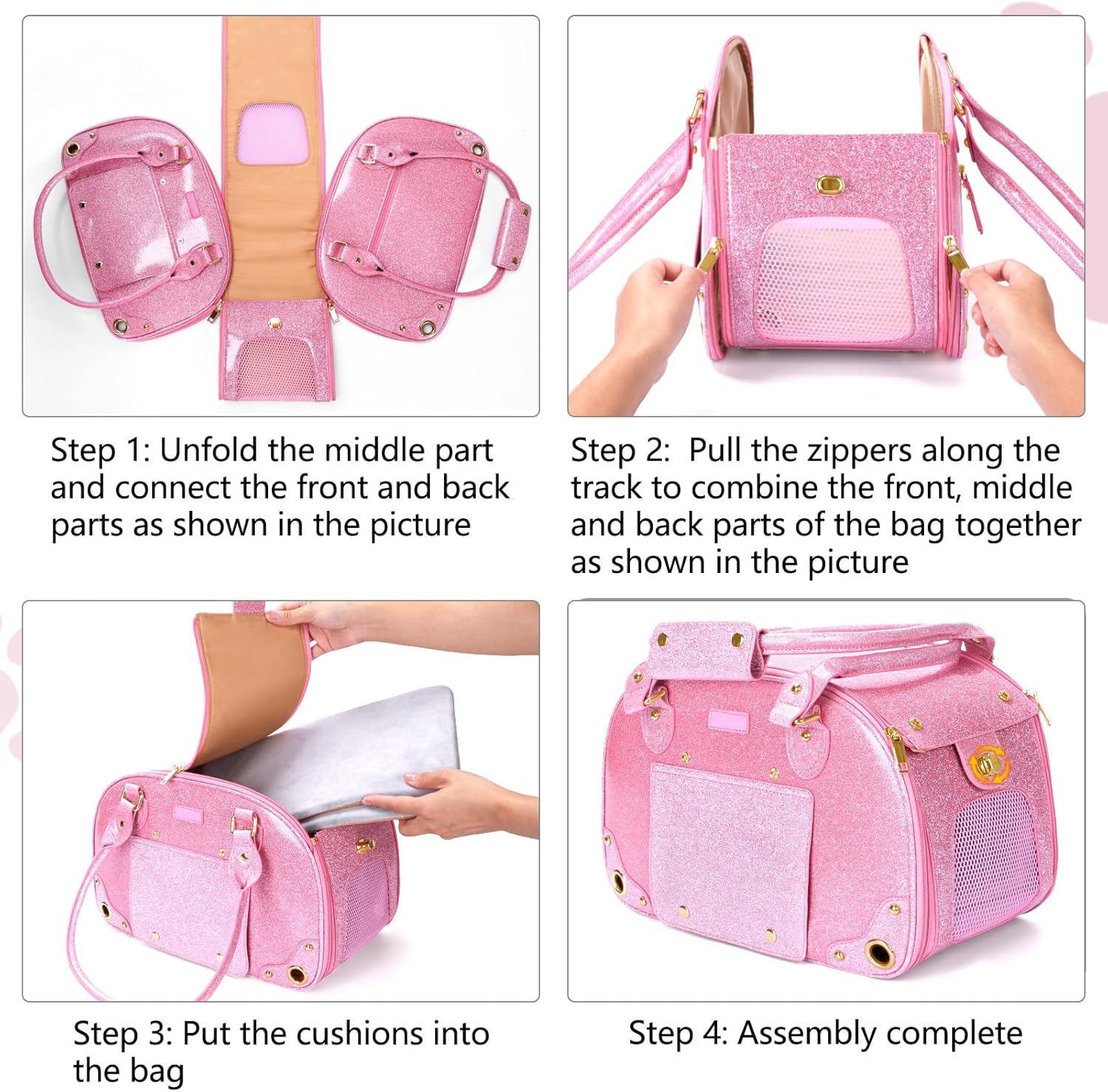 PetsHome Dog Carrier Purse, Pet Carrier, Bling Waterproof Premium Leather Pet Travel Portable Bag Carrier for Cat and Small Dog Home & Outdoor Small Bling Pink - 8