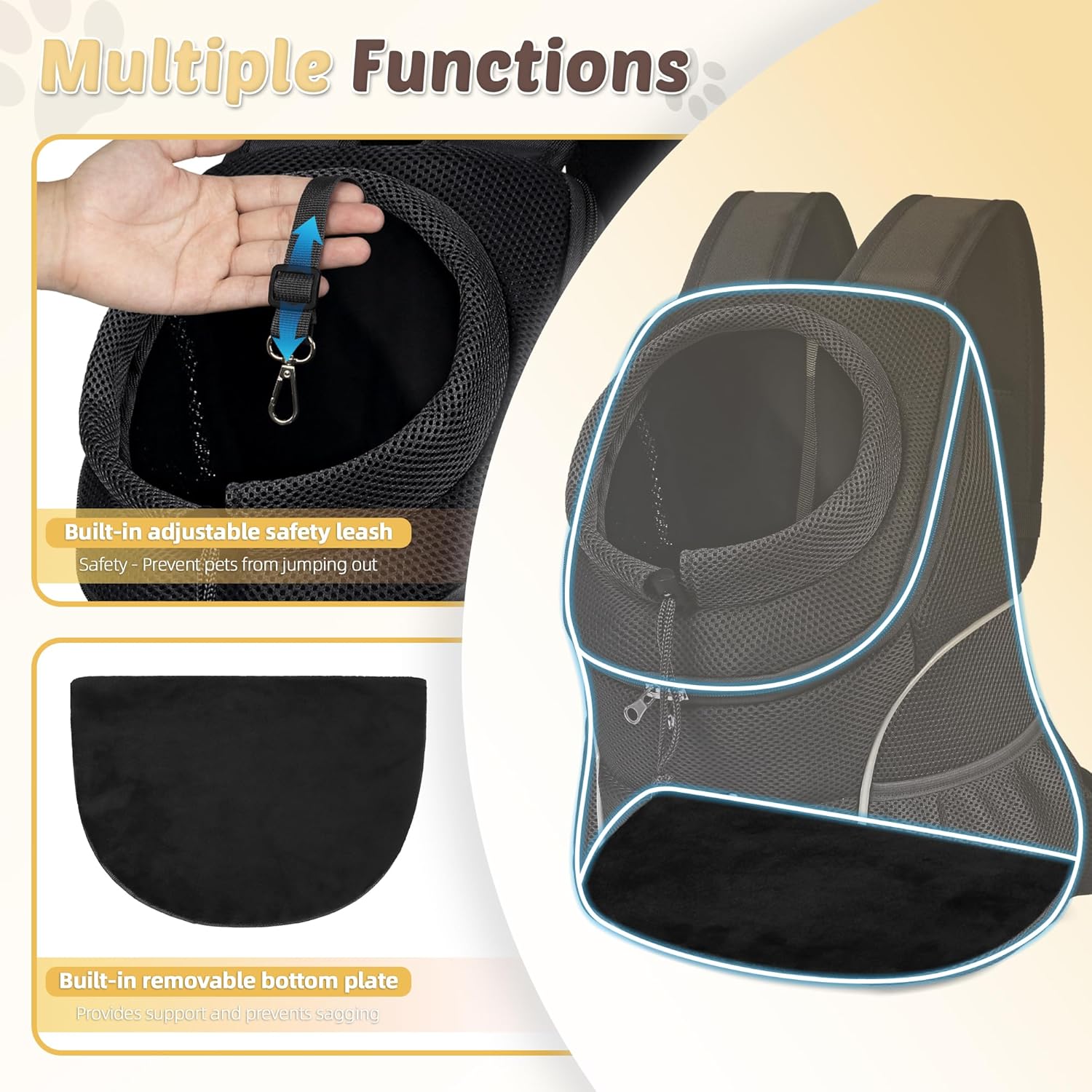 WOYYHO Pet Dog Carrier Backpack Small Dog Front Backpack Ventilated Dog Carrier Back Pack with Storage Pockets, Adjustable Straps & Safety Belt for Travel Hiking Outdoor - 2