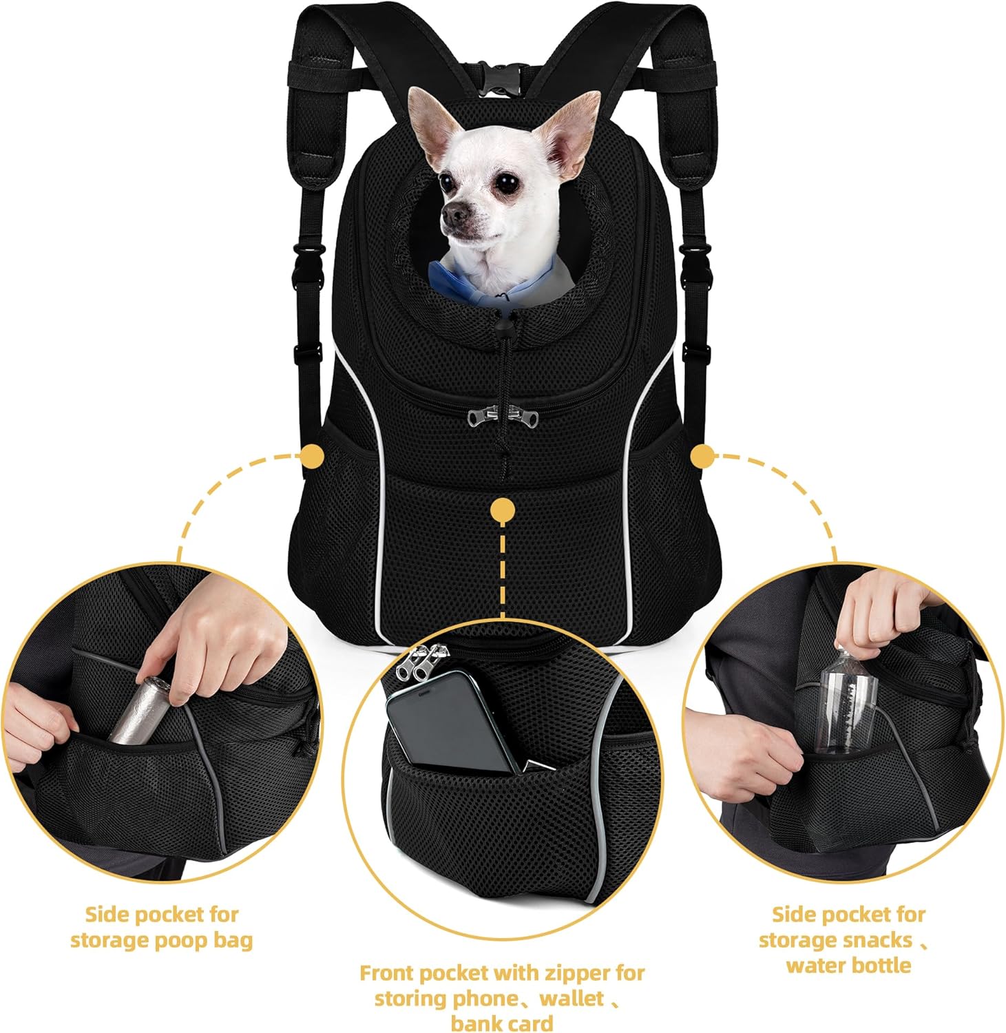 WOYYHO Pet Dog Carrier Backpack Small Dog Front Backpack Ventilated Dog Carrier Back Pack with Storage Pockets, Adjustable Straps & Safety Belt for Travel Hiking Outdoor - 4