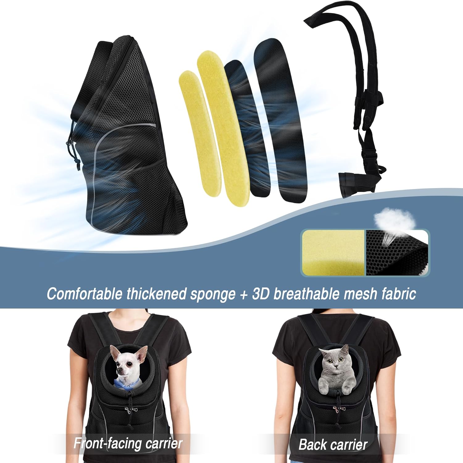 WOYYHO Pet Dog Carrier Backpack Small Dog Front Backpack Ventilated Dog Carrier Back Pack with Storage Pockets, Adjustable Straps & Safety Belt for Travel Hiking Outdoor - 6