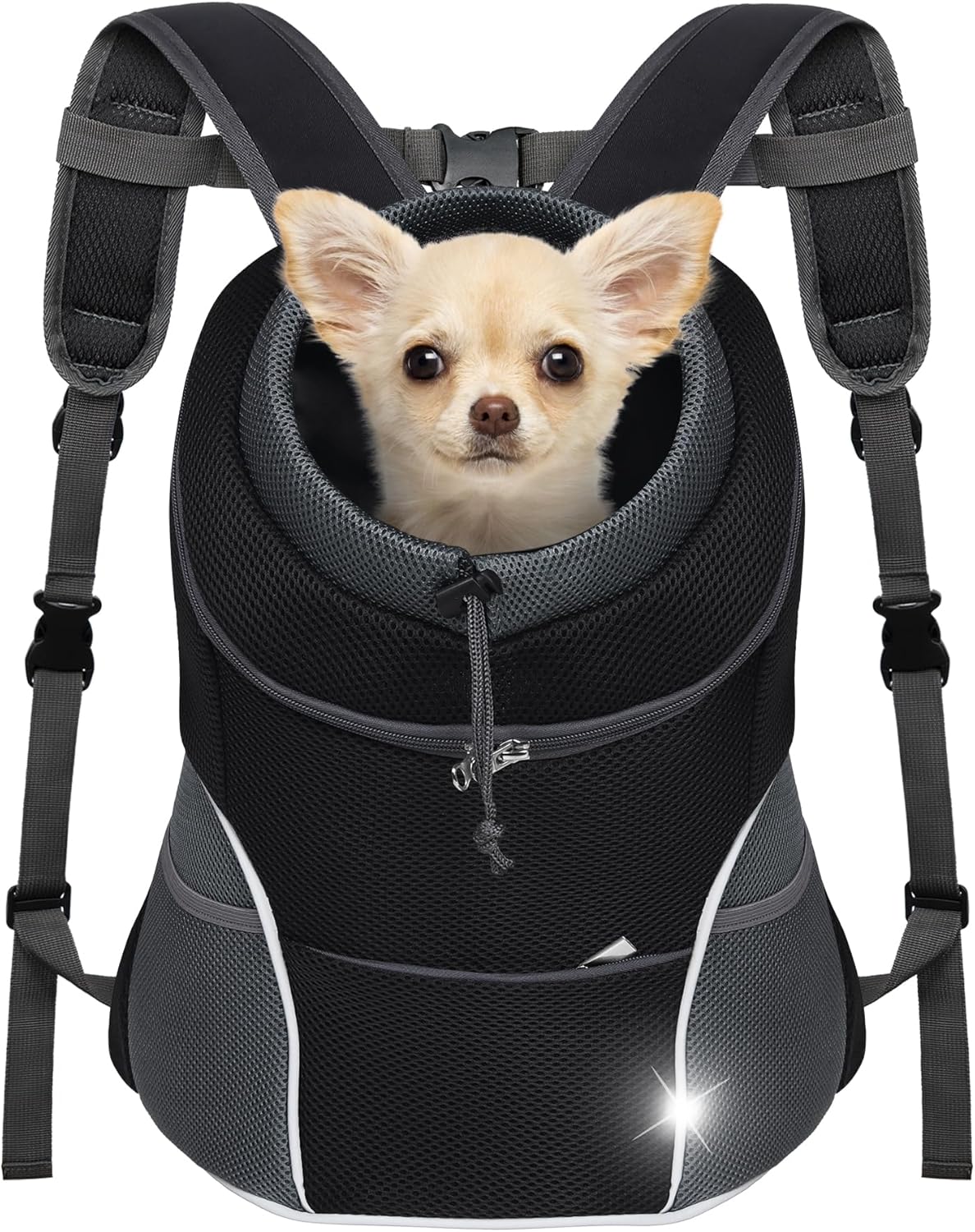 YUDODO Dog Front Carrier Backpack, Adjustable Breathable Pet Carrier for Small Dogs Cats, Ventilated Puppy Back Pack with Safety Belt, Lightweight Doggy Backpack for Hiking Outdoor - 1