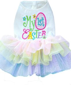 ANIAC Happy 1st Easter Dog Dress Girl Holiday Puppy Clothes for Small Dog Easter Cat Outfit Eggs Print Rainbow Doggy Princess Tutu Dress Pet Clothing (X-Small) - 1