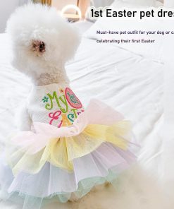 ANIAC Happy 1st Easter Dog Dress Girl Holiday Puppy Clothes for Small Dog Easter Cat Outfit Eggs Print Rainbow Doggy Princess Tutu Dress Pet Clothing (X-Small) - 2
