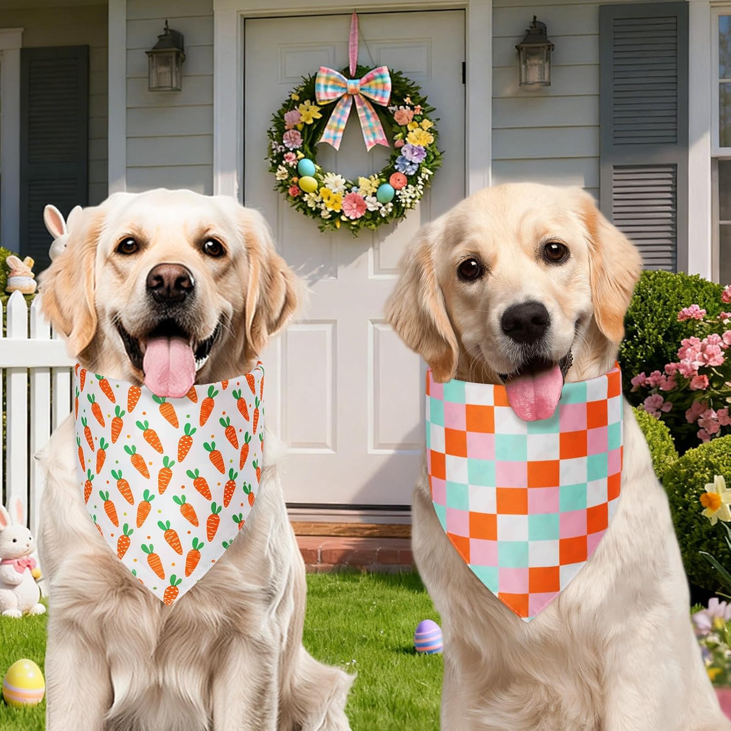 Easter Dog Bandanas Small 3PCS, 6 Pattern Colorful Scarf for Boy and Girl, Triangle Reversible Bibs Breed for Puppy Cats Pets - 4