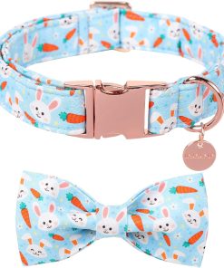 Easter Dog Collar With Bow Tie, Cotton Carrot Bowtie for Large Girl Boy Dog, Cute Bunny Pet Collar With Metal Buckle, Gift, XS - 1