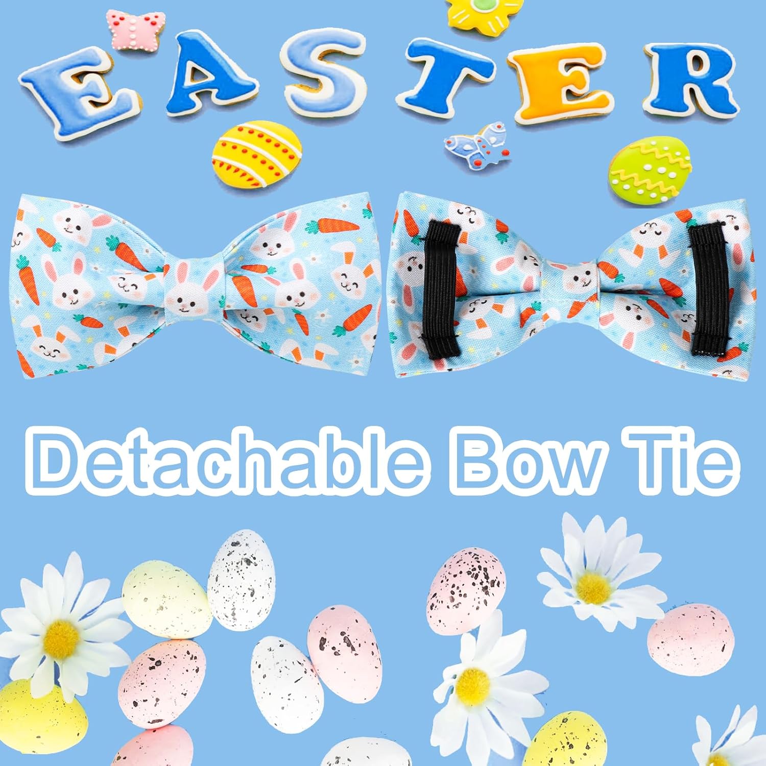 Easter Dog Collar With Bow Tie, Cotton Carrot Bowtie for Large Girl Boy Dog, Cute Bunny Pet Collar With Metal Buckle, Gift, XS - 4