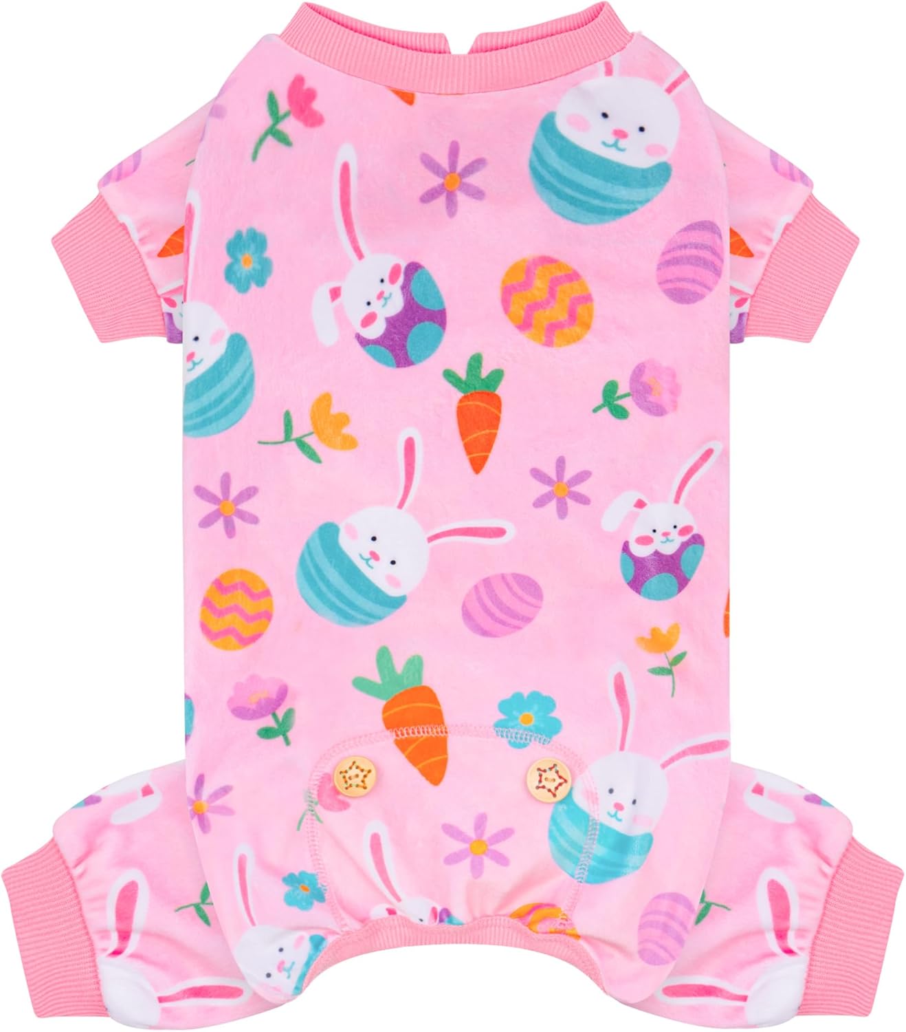 KYEESE Easter Dog Pajamas, Soft Dog Pajamas for Small Dogs Girl, Stretchy Dogs Pjs Velvet Puppy Jumpsuit with Eggs & Bunny Pattern, Comfy Lightweight Pet Outfit, Pink, S - 1