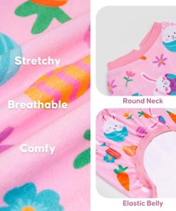 KYEESE Easter Dog Pajamas, Soft Dog Pajamas for Small Dogs Girl, Stretchy Dogs Pjs Velvet Puppy Jumpsuit with Eggs & Bunny Pattern, Comfy Lightweight Pet Outfit, Pink, S - 3