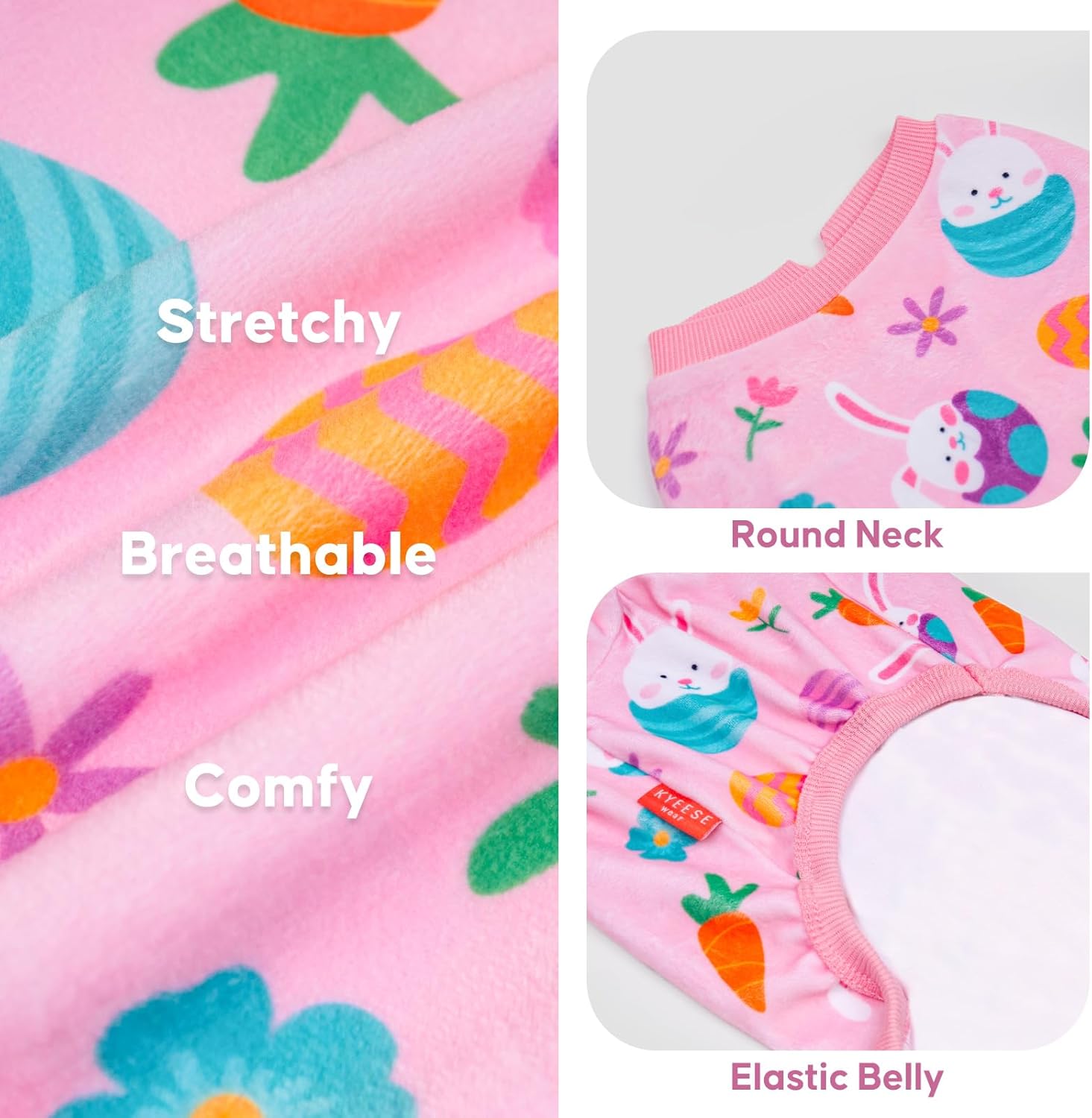 KYEESE Easter Dog Pajamas, Soft Dog Pajamas for Small Dogs Girl, Stretchy Dogs Pjs Velvet Puppy Jumpsuit with Eggs & Bunny Pattern, Comfy Lightweight Pet Outfit, Pink, S - 3