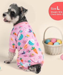 KYEESE Easter Dog Pajamas, Soft Dog Pajamas for Small Dogs Girl, Stretchy Dogs Pjs Velvet Puppy Jumpsuit with Eggs & Bunny Pattern, Comfy Lightweight Pet Outfit, Pink, S - 4