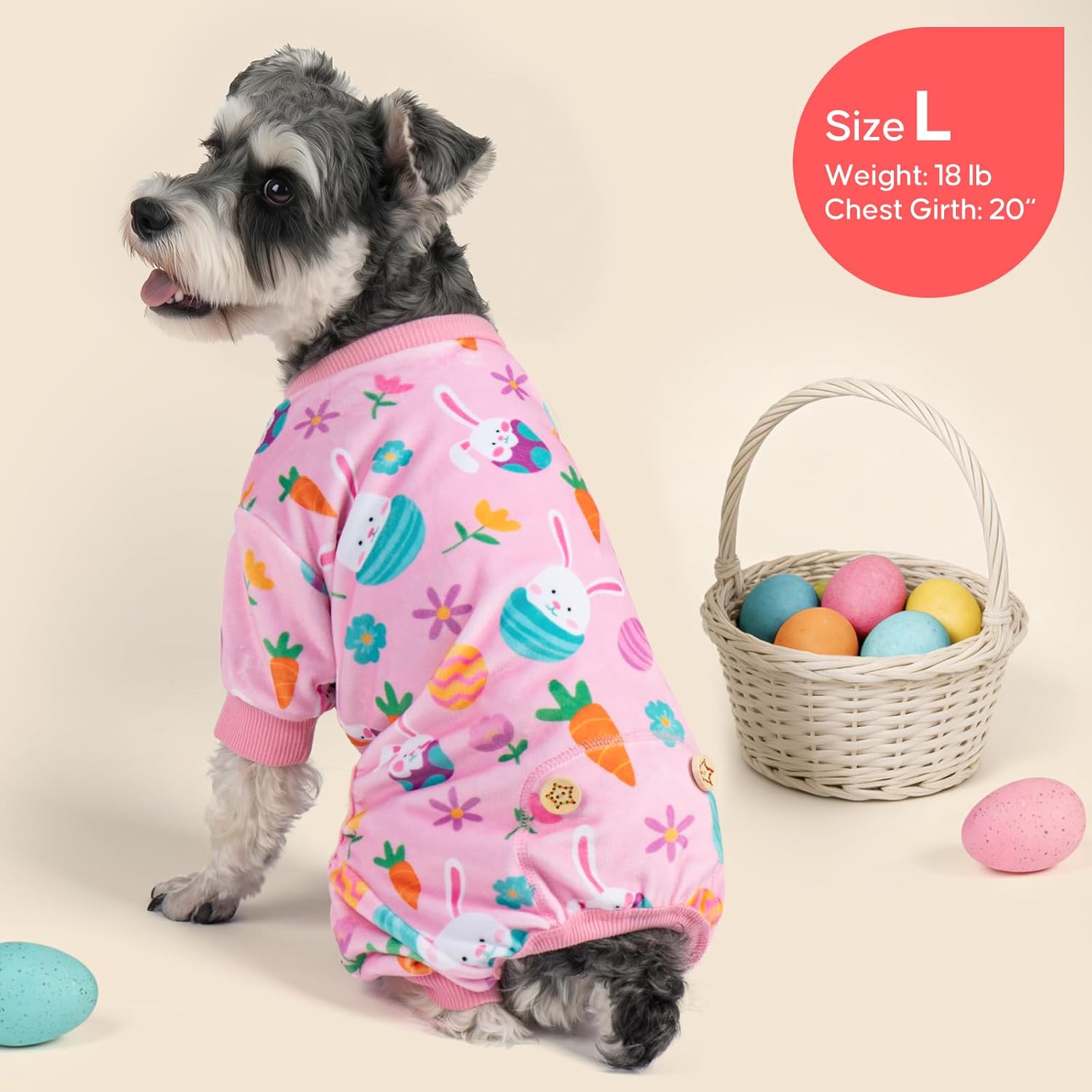 KYEESE Easter Dog Pajamas, Soft Dog Pajamas for Small Dogs Girl, Stretchy Dogs Pjs Velvet Puppy Jumpsuit with Eggs & Bunny Pattern, Comfy Lightweight Pet Outfit, Pink, S - 4