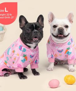 KYEESE Easter Dog Pajamas, Soft Dog Pajamas for Small Dogs Girl, Stretchy Dogs Pjs Velvet Puppy Jumpsuit with Eggs & Bunny Pattern, Comfy Lightweight Pet Outfit, Pink, S - 5