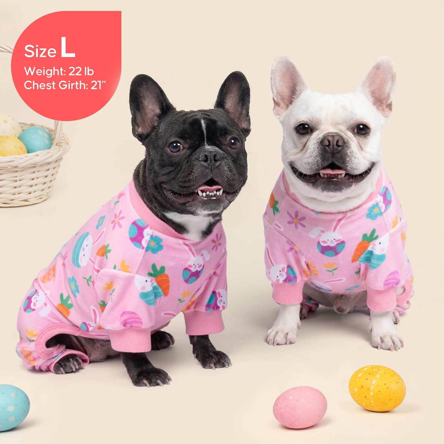 KYEESE Easter Dog Pajamas, Soft Dog Pajamas for Small Dogs Girl, Stretchy Dogs Pjs Velvet Puppy Jumpsuit with Eggs & Bunny Pattern, Comfy Lightweight Pet Outfit, Pink, S - 5