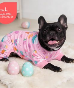 KYEESE Easter Dog Pajamas, Soft Dog Pajamas for Small Dogs Girl, Stretchy Dogs Pjs Velvet Puppy Jumpsuit with Eggs & Bunny Pattern, Comfy Lightweight Pet Outfit, Pink, S - 6