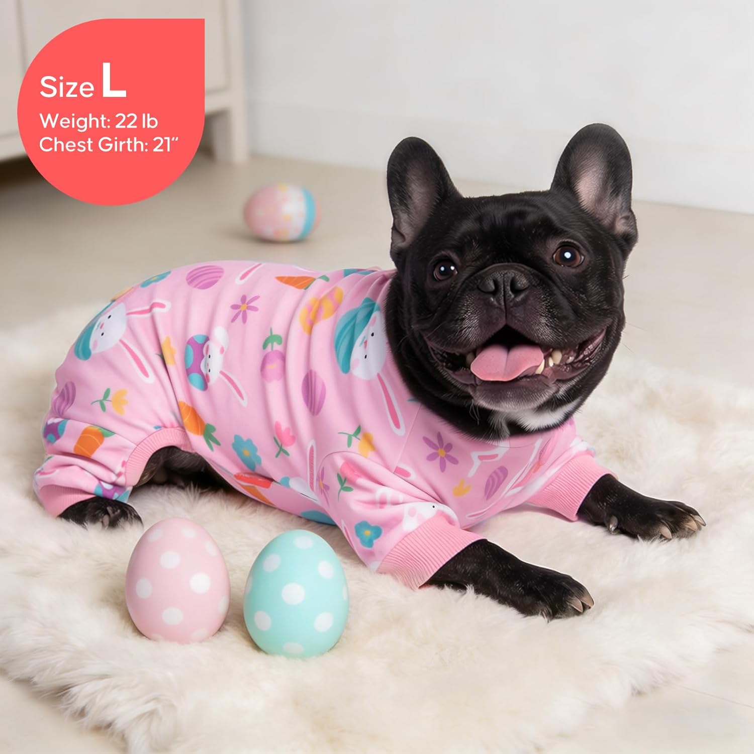 KYEESE Easter Dog Pajamas, Soft Dog Pajamas for Small Dogs Girl, Stretchy Dogs Pjs Velvet Puppy Jumpsuit with Eggs & Bunny Pattern, Comfy Lightweight Pet Outfit, Pink, S - 6