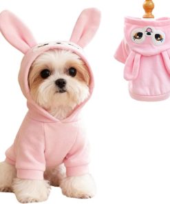Pink Dog Sweater for Small Dogs Girl Boy Bunny Ears Puppy Hoodies Funny Dog Sweatshirt Coat Rabbit Outfit for Cats Pet Easter Costume for Pomeranian Chihuahua Yorkie (Pink, Small) - 1