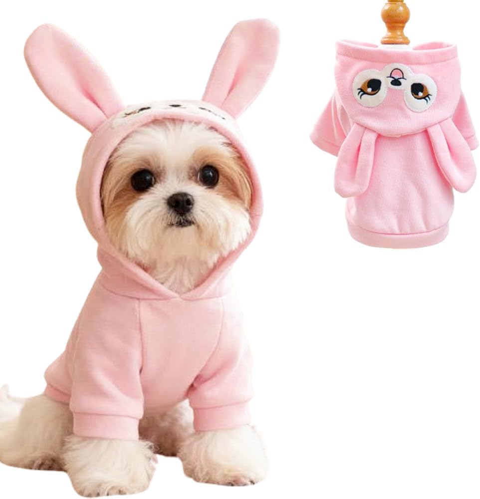 Pink Dog Sweater for Small Dogs Girl Boy Bunny Ears Puppy Hoodies Funny Dog Sweatshirt Coat Rabbit Outfit for Cats Pet Easter Costume for Pomeranian Chihuahua Yorkie (Pink, Small) - 1