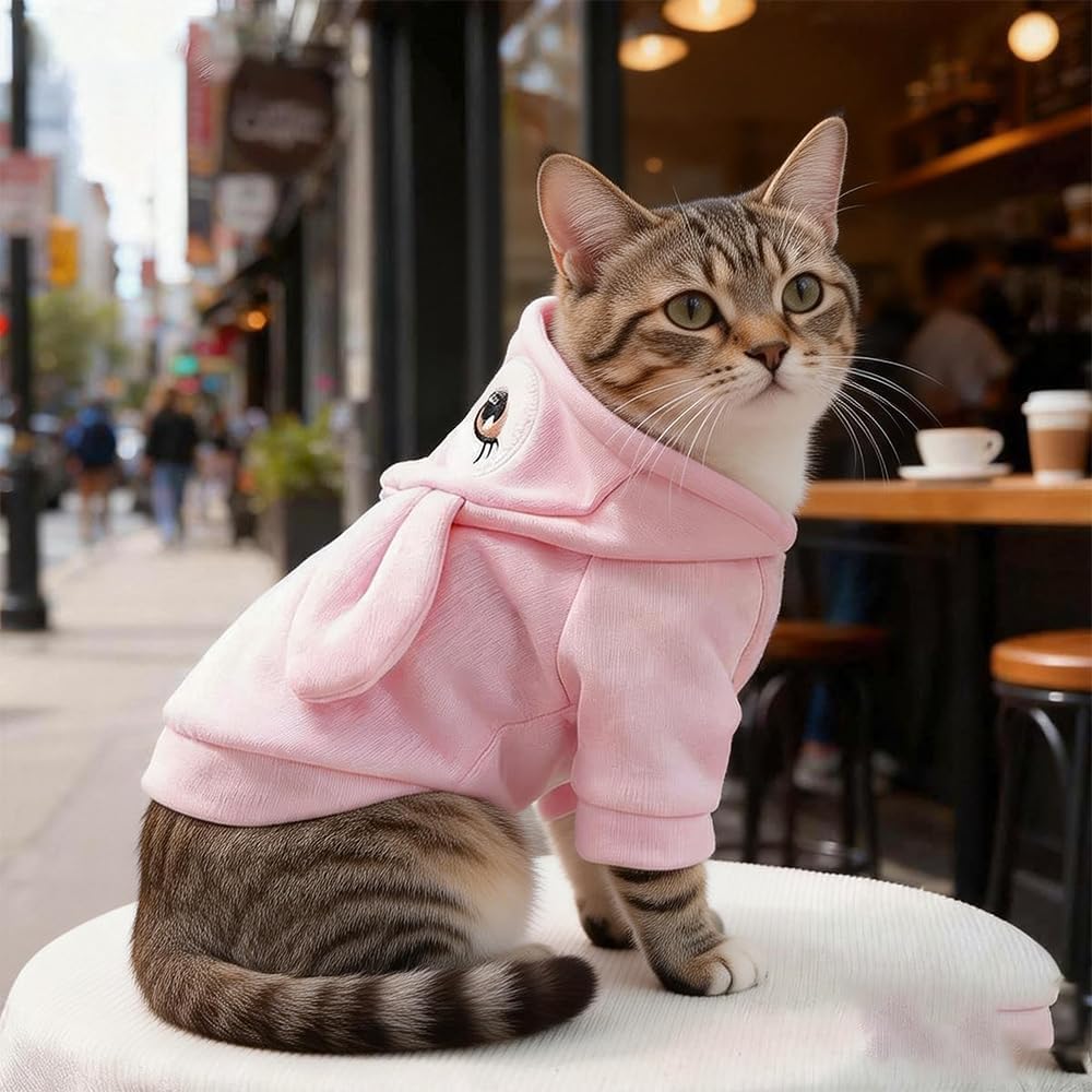 Pink Dog Sweater for Small Dogs Girl Boy Bunny Ears Puppy Hoodies Funny Dog Sweatshirt Coat Rabbit Outfit for Cats Pet Easter Costume for Pomeranian Chihuahua Yorkie (Pink, Small) - 2