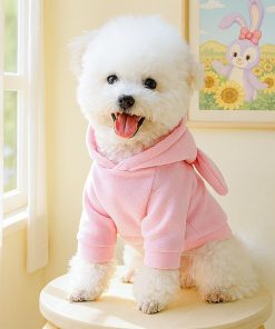 Pink Dog Sweater for Small Dogs Girl Boy Bunny Ears Puppy Hoodies Funny Dog Sweatshirt Coat Rabbit Outfit for Cats Pet Easter Costume for Pomeranian Chihuahua Yorkie (Pink, Small) - 3