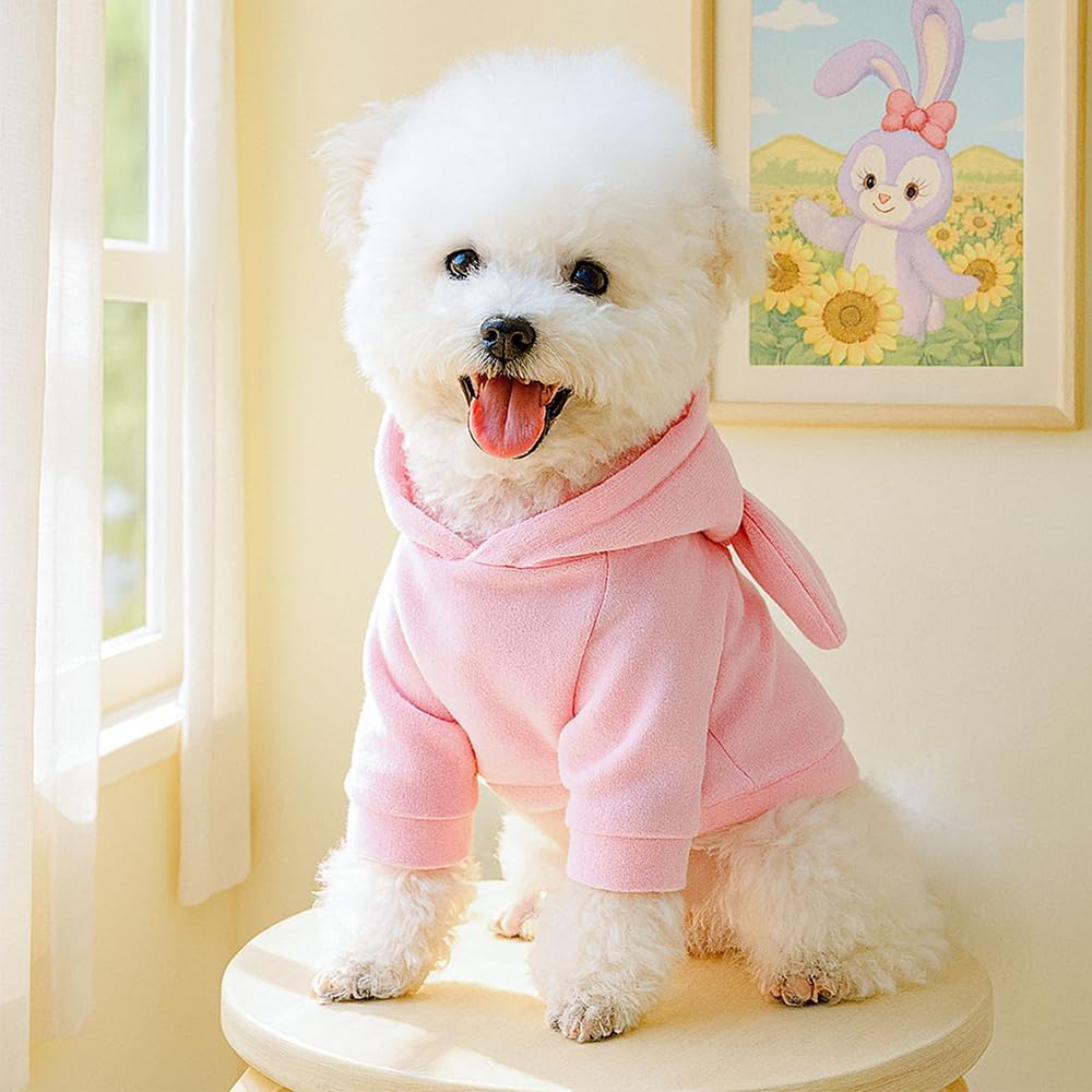 Pink Dog Sweater for Small Dogs Girl Boy Bunny Ears Puppy Hoodies Funny Dog Sweatshirt Coat Rabbit Outfit for Cats Pet Easter Costume for Pomeranian Chihuahua Yorkie (Pink, Small) - 3