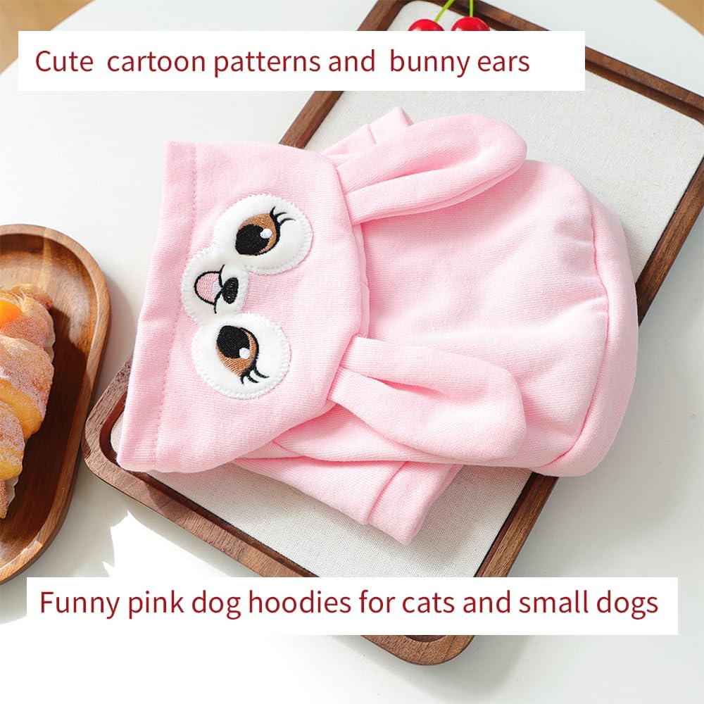 Pink Dog Sweater for Small Dogs Girl Boy Bunny Ears Puppy Hoodies Funny Dog Sweatshirt Coat Rabbit Outfit for Cats Pet Easter Costume for Pomeranian Chihuahua Yorkie (Pink, Small) - 4