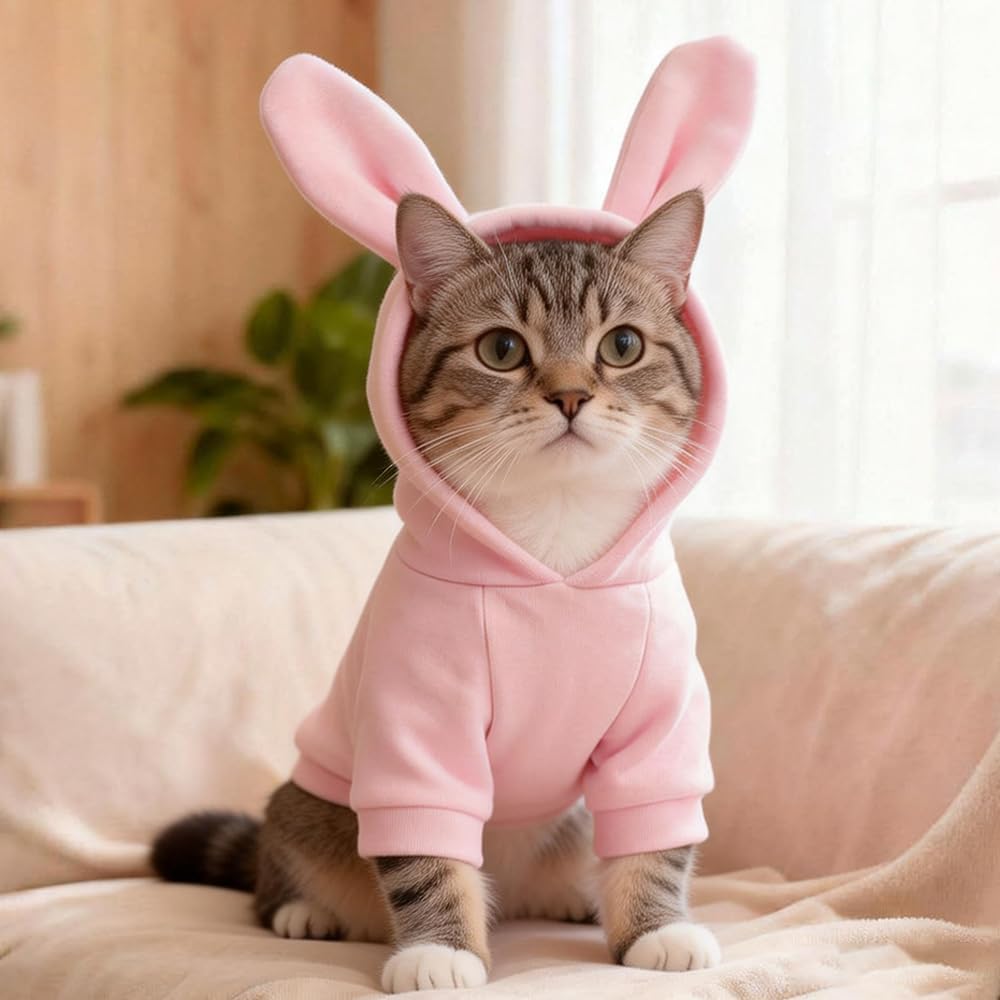 Pink Dog Sweater for Small Dogs Girl Boy Bunny Ears Puppy Hoodies Funny Dog Sweatshirt Coat Rabbit Outfit for Cats Pet Easter Costume for Pomeranian Chihuahua Yorkie (Pink, Small) - 6